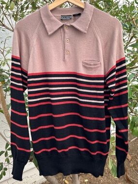 Vintage 80s Andrew St. John Striped Knit Polo Sweater XL